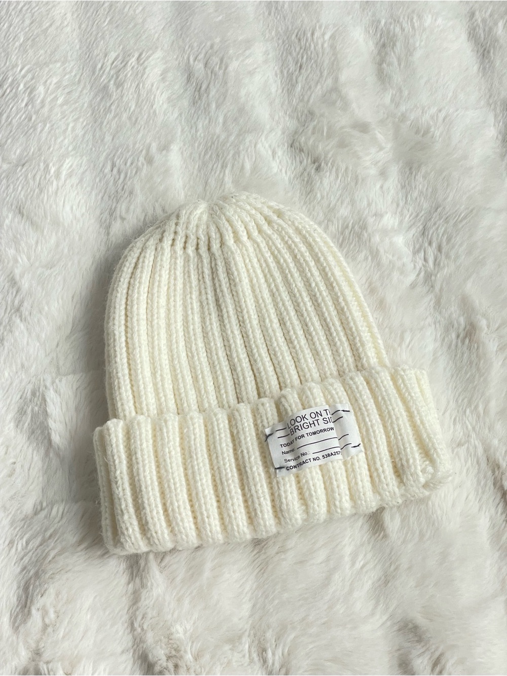 GU Cream Ribbed Knit Beanie